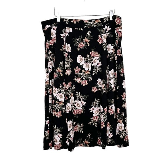 Torrid | Black Floral Stretch Challis Slit A-Line Midi Skirt - Picture 2 of 9